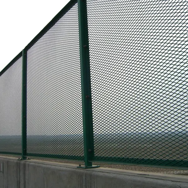 Anti-fall impregnated expanded mesh fence for viaduct