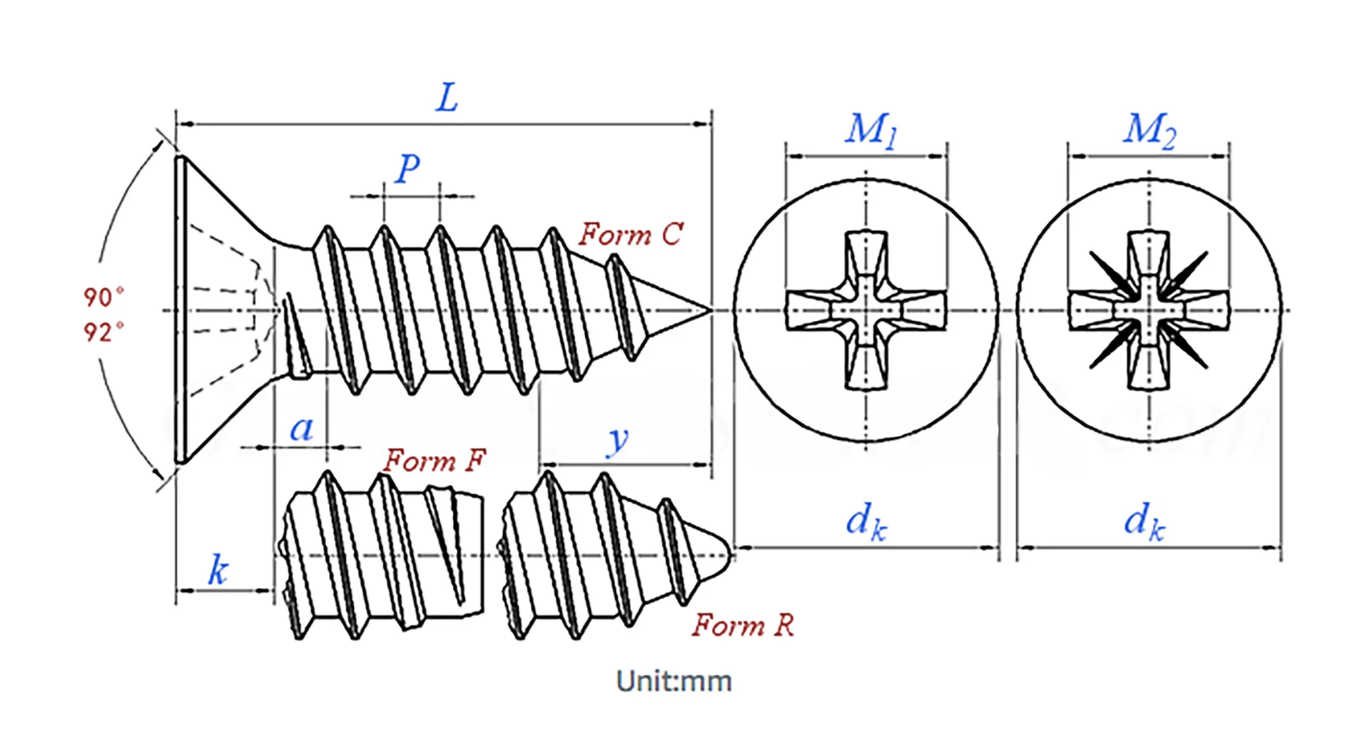 Stainless Steel Cross Recessed Countersunk Self-Tapping Screw (GB846) - A2/A4