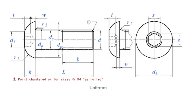ISO 7380-1 A2-70 Stainless Steel Button Head Socket Cap Screws | Hex Socket Drive
