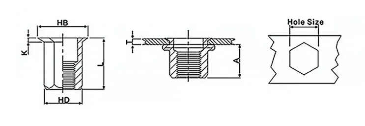 Countersunk Hex Rivet Nuts for Sheet Metal