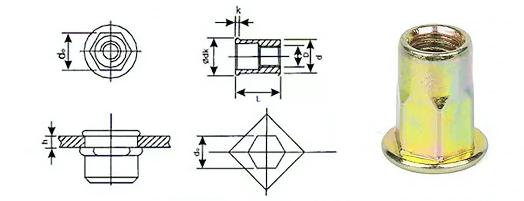 Flat Head Half-Hex Rivet Nut |  No Welding Required  | OEM Manufacturing Service |