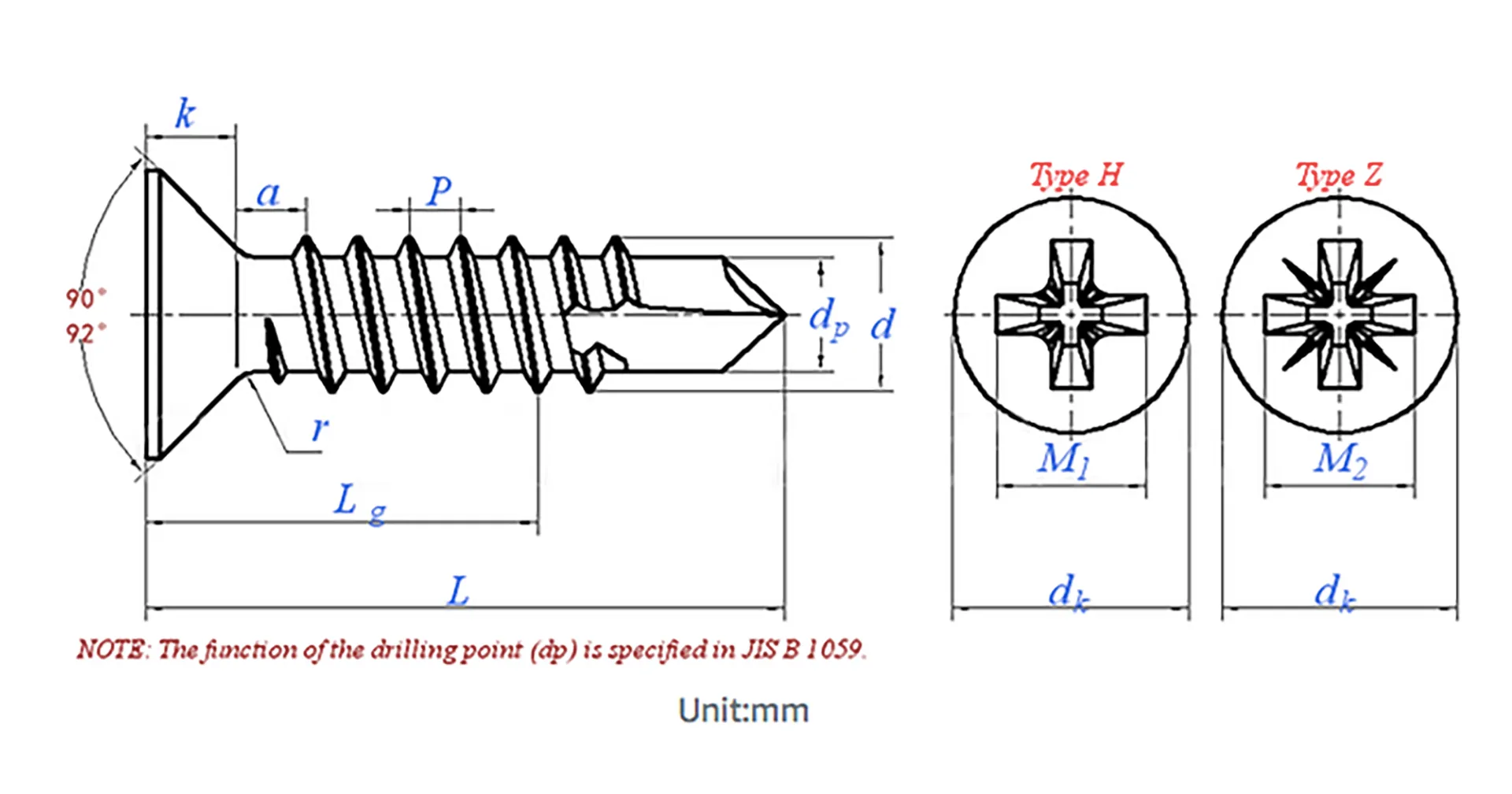 Cross Recessed contersunk Head Self-Drilling Tapping Screws
