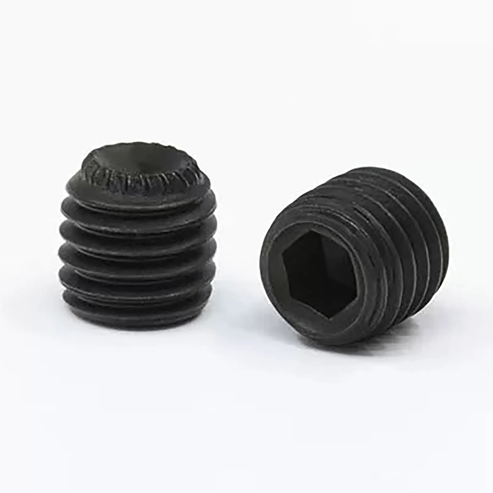 Set Screws - DIN 916 Hex Socket Knurled Cup Point - Alloy Steel Black Oxide - M4, M5, M6, M8 (10-Pack)
