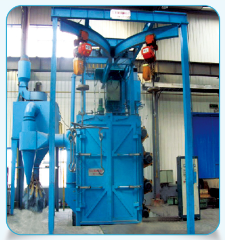 Overhead Double hooks miter rail shot blasting machine