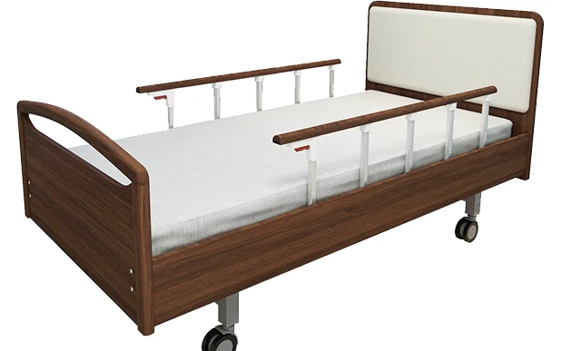 Dark Wood Headboard and Footboard Manual Dual-Function Hospital Bed with Dual-Sided Casters