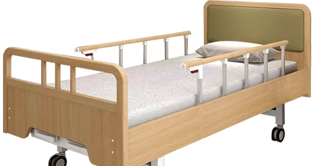 Manual Dual-Function Hospital Bed with Wooden Headboard and Footboard