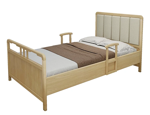 Wood-framed hospital bed Flat-panel bed Upholstered headboard