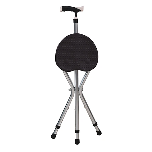 Lightweight Aluminum Foldable Walking Stick with Telescopic Three Legs Elderly Disabled Seat Stool for Outdoor Camping