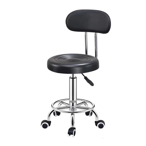 Factory Wholesale Rotating Lifting Round Stool Black PU Mobile Doctor Stool Beauty Salon Round Stool with Backrest