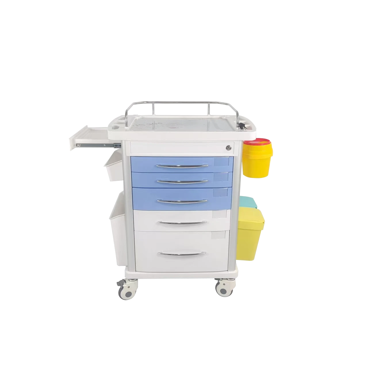 Silent Wheel Rolling Resuscitation Emergency Cart With Drawers Trash Can for ICU Critical Care Hospital Setting