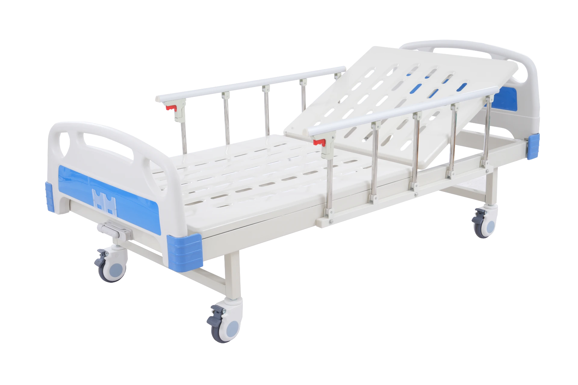 Standard blue manual single-function bed with bedside controls