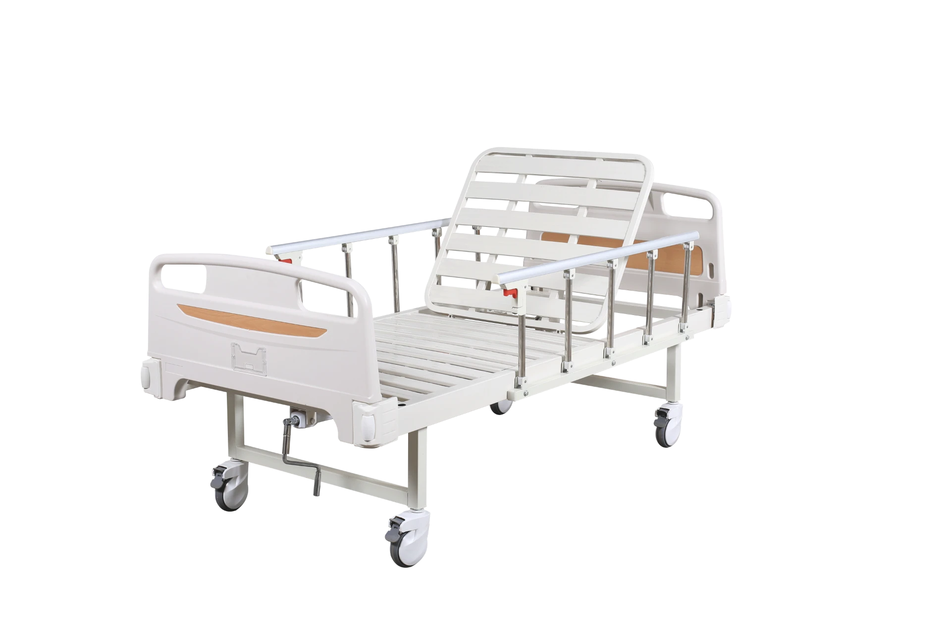 Single-sided wheel manual single-function hospital bed with slatted board