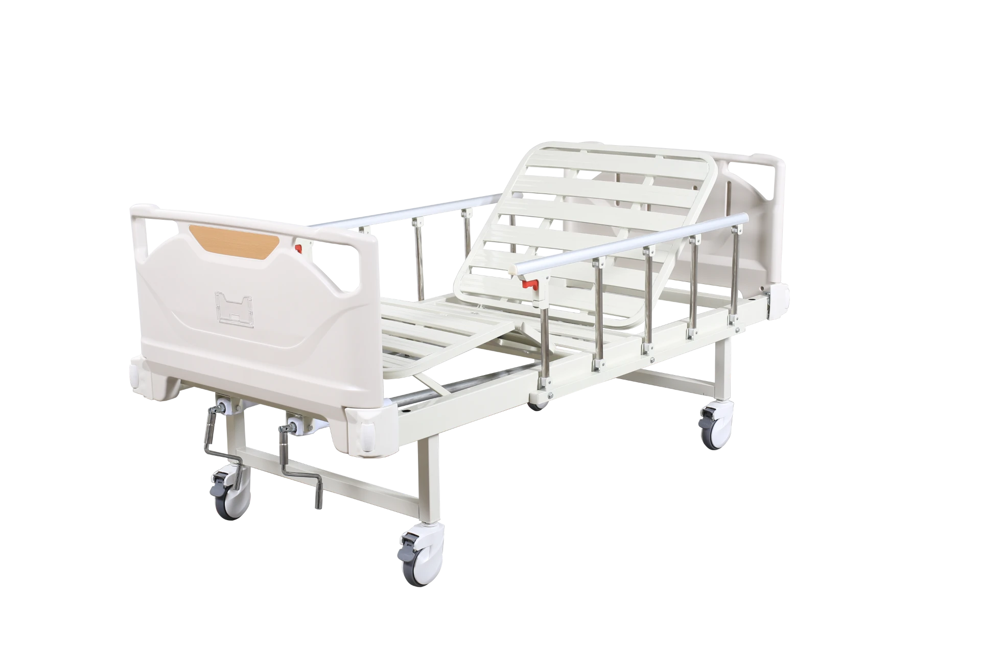 Manual Dual-Function Bar Panel Bed with Stainless Steel Handle and Wood-Grain Finish Square Headboard