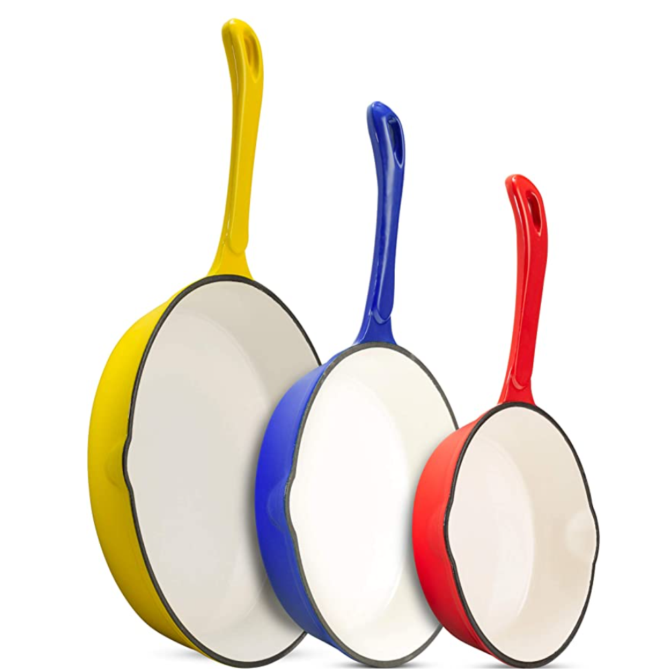 Enameled Cast Iron Skillet with Pour Spout  (Set of 3) 7-inch, 8.5-inch, 10-inch