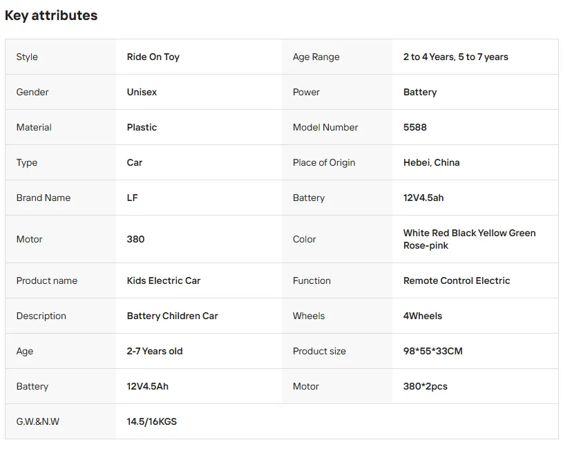 Children Ride-On Car 12V 4.5A Open Door 4 Wheels 2 to 4 Years Unisex