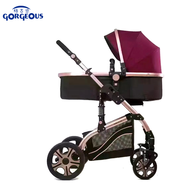 Multifunctional luxury stroller baby 3 in 1 yellow luxury high landscape with 4 wheels