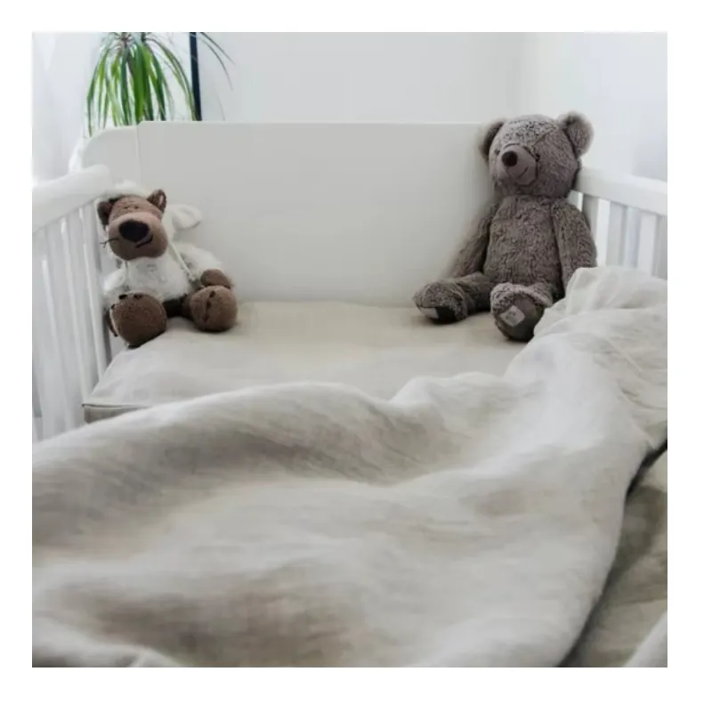Newborn Antiallergic Neutral Stone Washed French Flax Linen Baby Fitted Crib Sheets Cot Sheet Soft Kid Bedding Set