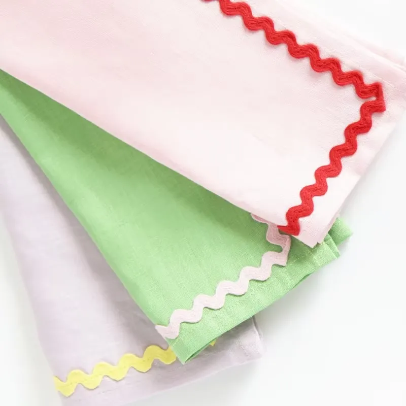 Hot Sell 30x40cm French Organic Flax 100% Linen Napkins 100% linen fabric wedding napkins embroidered edge placemat for hotel