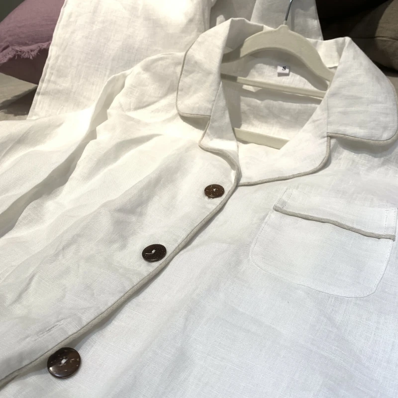 Full Length 100% Linen Pajama Set Customized Size linen pajama set for women nightwear linen women's sleepwear