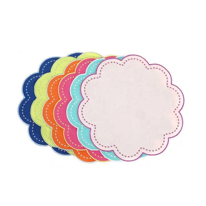 Print Scalopped 100% Flax Linen Dinner Napkins With Hand Embroidery Borders