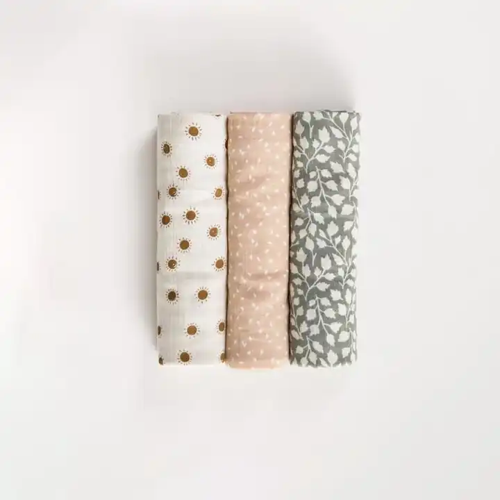 Baby Swaddle Printed Organic Flax Linen Fabric Baby Swaddle Wrap Blanket