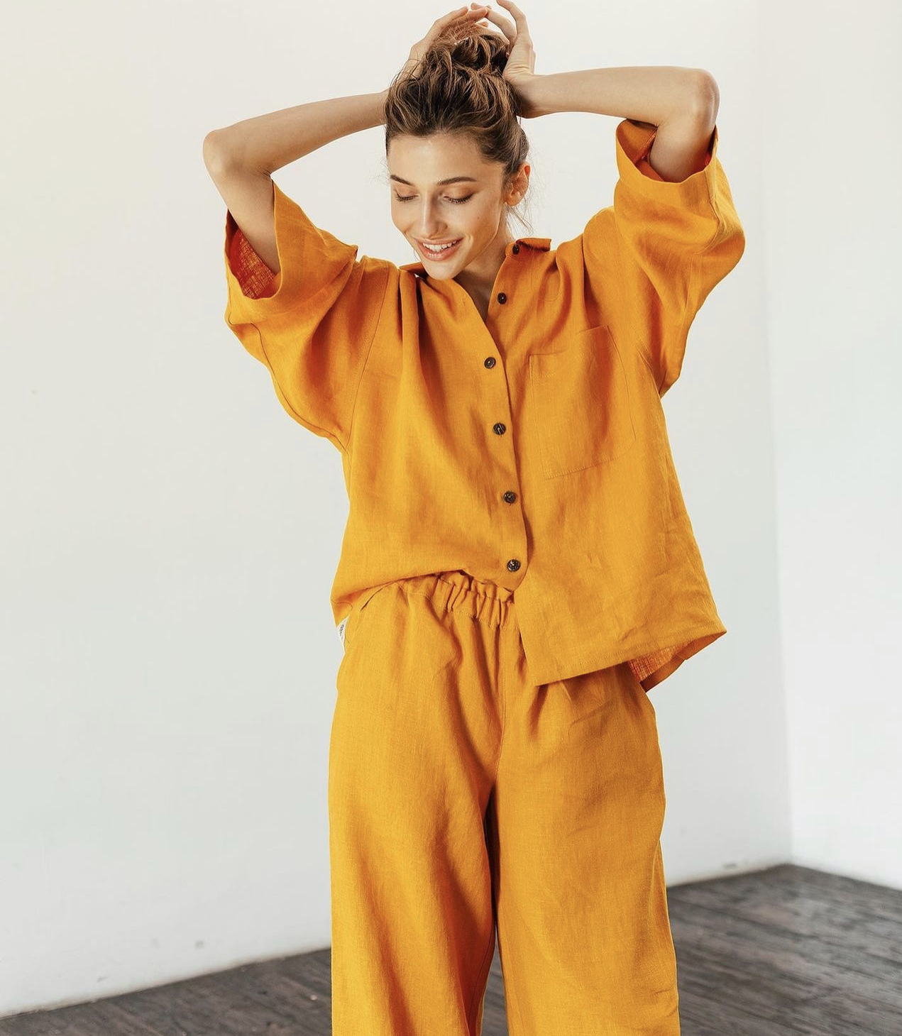 Wholesale Organic France 100% Linen classic Pajamas PJS linen loungewear linen pyjamas