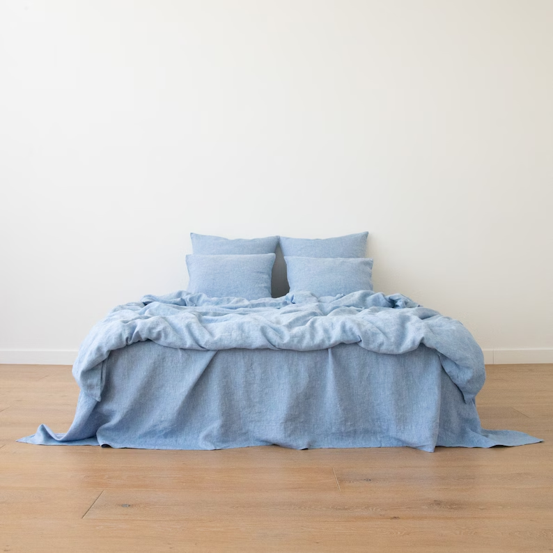 BLUE Flat plain Linen Bedding Sets Pure Linen Duvet cover Sets