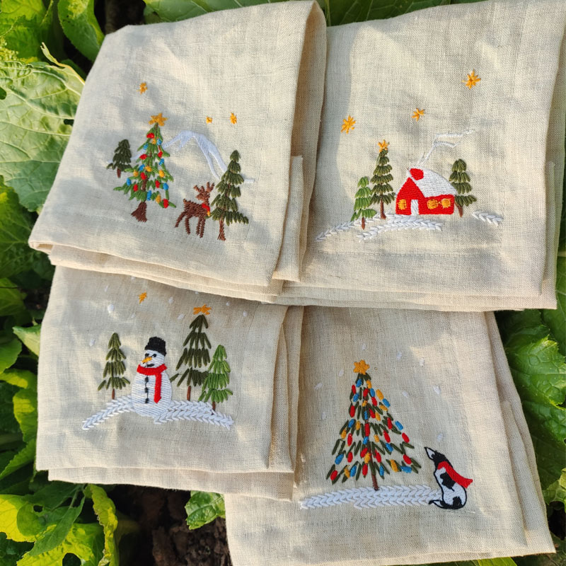 Christmas 100% linen napkins custom napkins