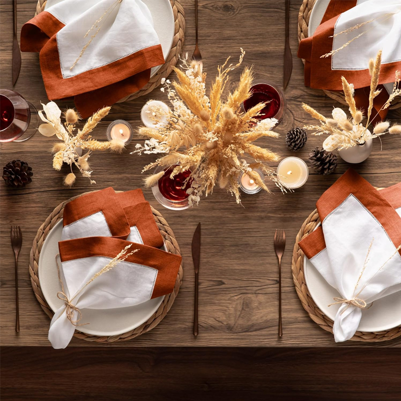 Dinner Restaurant Hemstitch Handkerchief Cloth White Linen Fabric Table Napkin