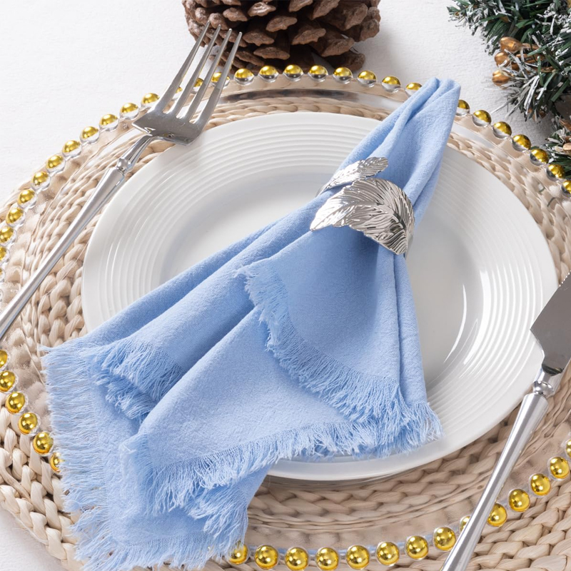 Custom Eco Friendly Square 100% Pure Linen Flax Wedding Frayed Napkin with Fringe