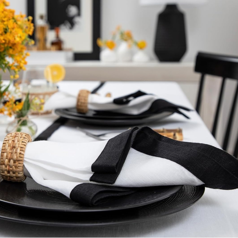 Custom Printed 100% Linen Cocktail Wedding Napkins Embroidered