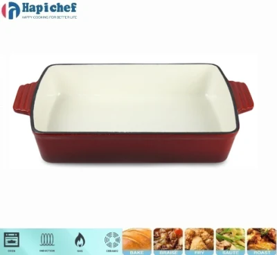 Enamel Rectangular Deep Cast Iron Cookware Roasting Pan