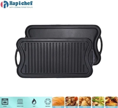 BBQ Outdoor Cookware Cast Iron Grill Pan Reversible Griddle