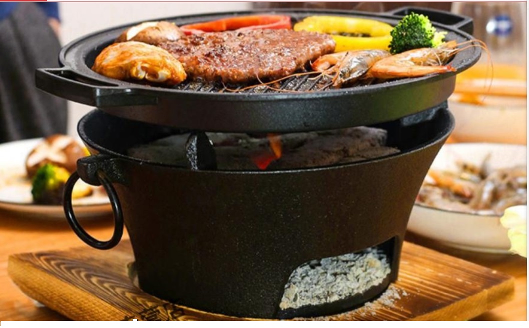 Outdoor BBQ with cast iron cookware