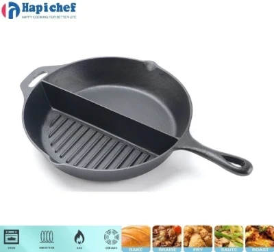 China Factory Cookware Half Griddle Half Pan Cast Iron Pot Frying Pan
