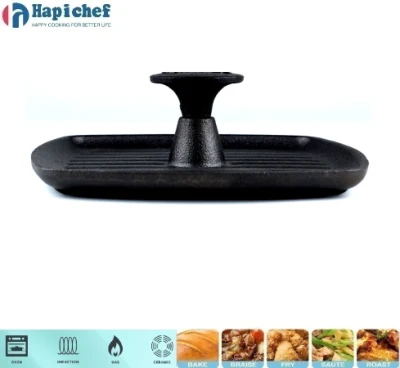 Cast Iron Black Pre-Seasoned Rectangle BBQ Meat Bacon Cooking Press