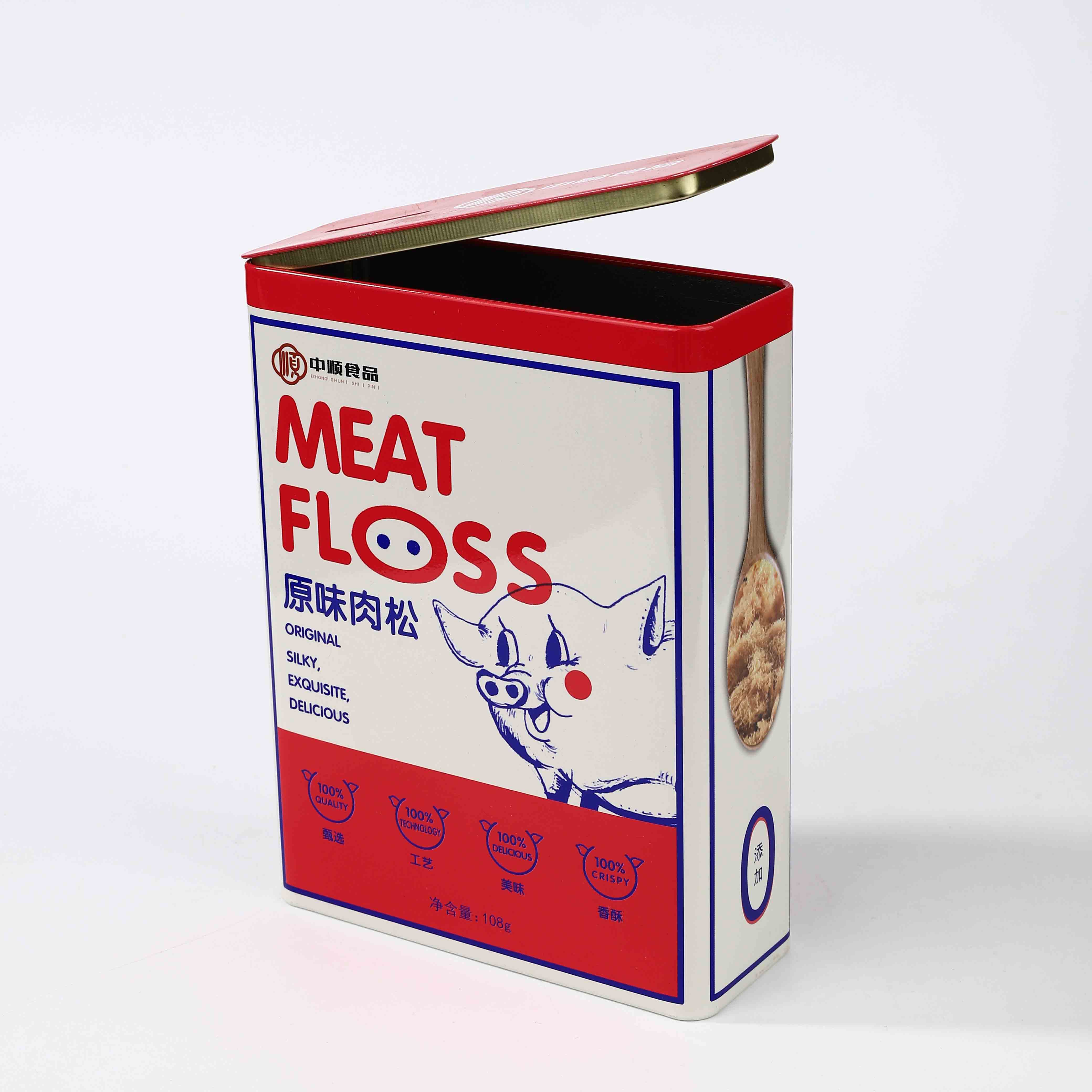 Food Tin Box Rectangle Shape Hinge Lid