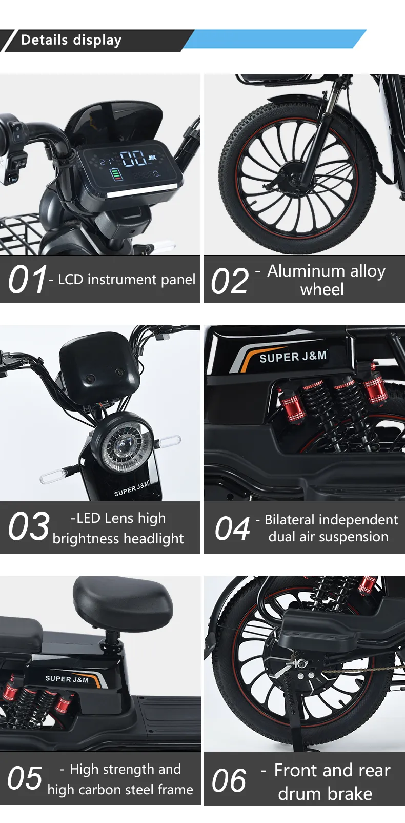 High Performance Wholesale High Sales 500W Brushless Motor and Front and Rear Drum Brake Electric Bicycles