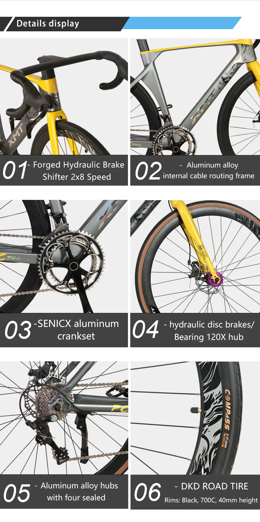 High Quality Wholesale 700C Road Bicycle with Front and Rear Dual Brake Oil Discs for External Wiring
