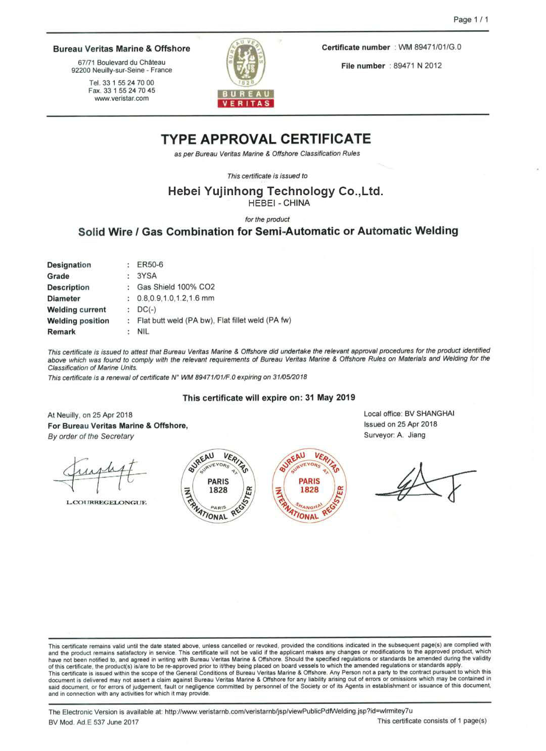 CERTIFICATE