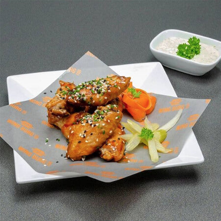 Custom Printed Greaseproof Sheets. Size: 210 x 148mm