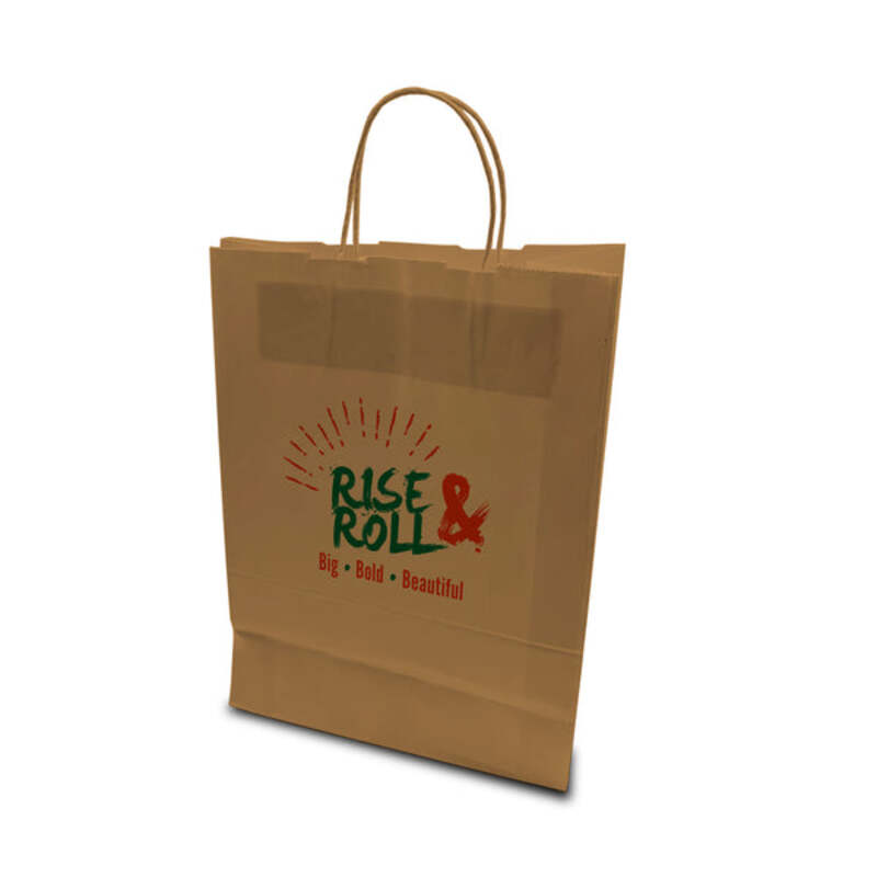 Brown Twist Handle Printed Paper Bags - Digital Print 180x85x230mm
